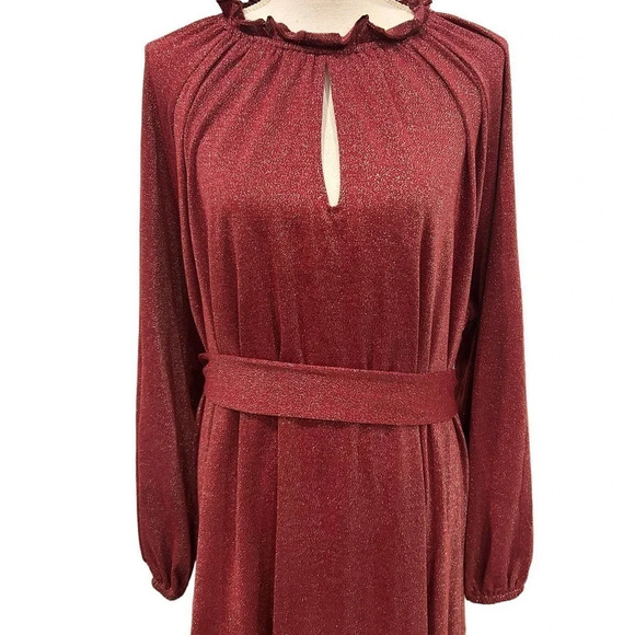 Eloquii Elements Long Sleeve Shimmer Tie Waist Dress - Picture 4 of 8